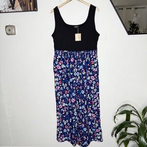 New Bloomchic Floral Color Contrast Shirred Jumpsuit Sleeveless Women's US 14-16